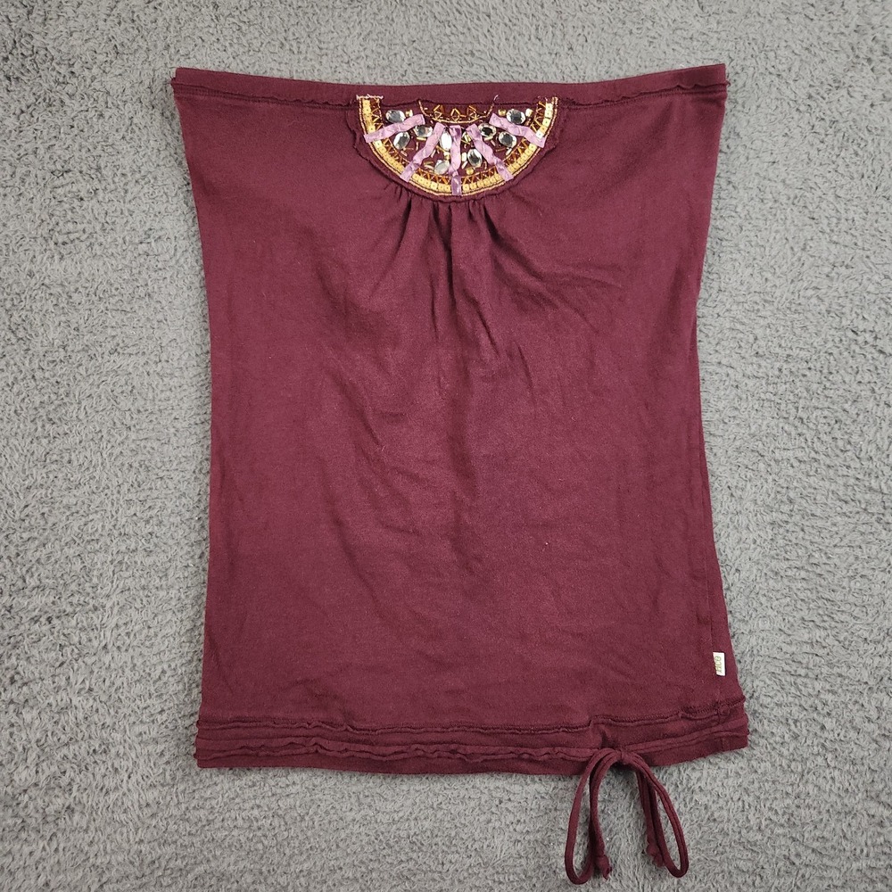 Vintage Y2K Hollister Drawstring Babydoll Tube Top Size Large Burgundy Boho RARE